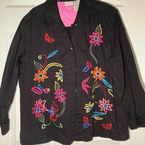 White Stag Women's Embroidered Black Denim Jacket